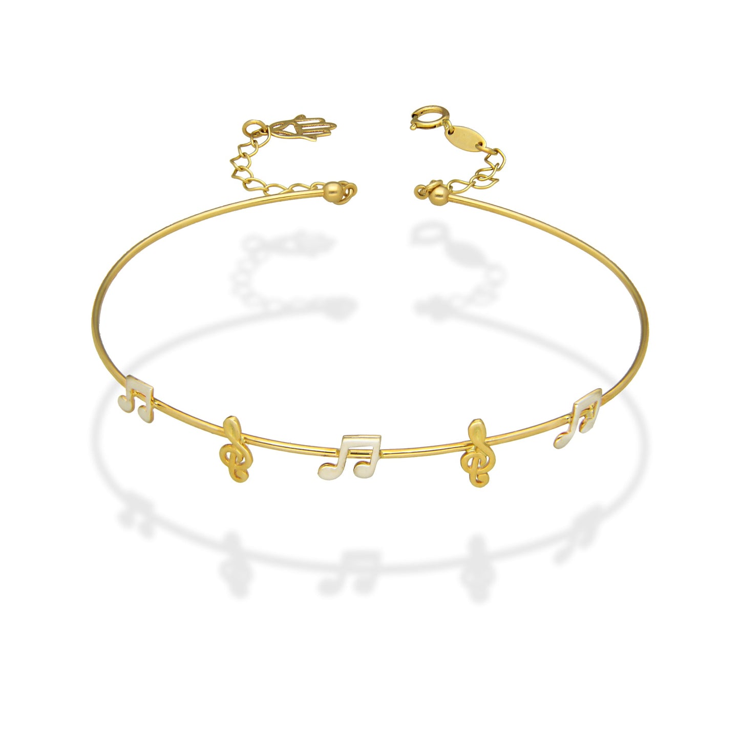 MR14PD091 Pulsera Dama Oro Sólido 14K Aro Notas Musicales Súper Ligero Ajustable 18 a 20 cm