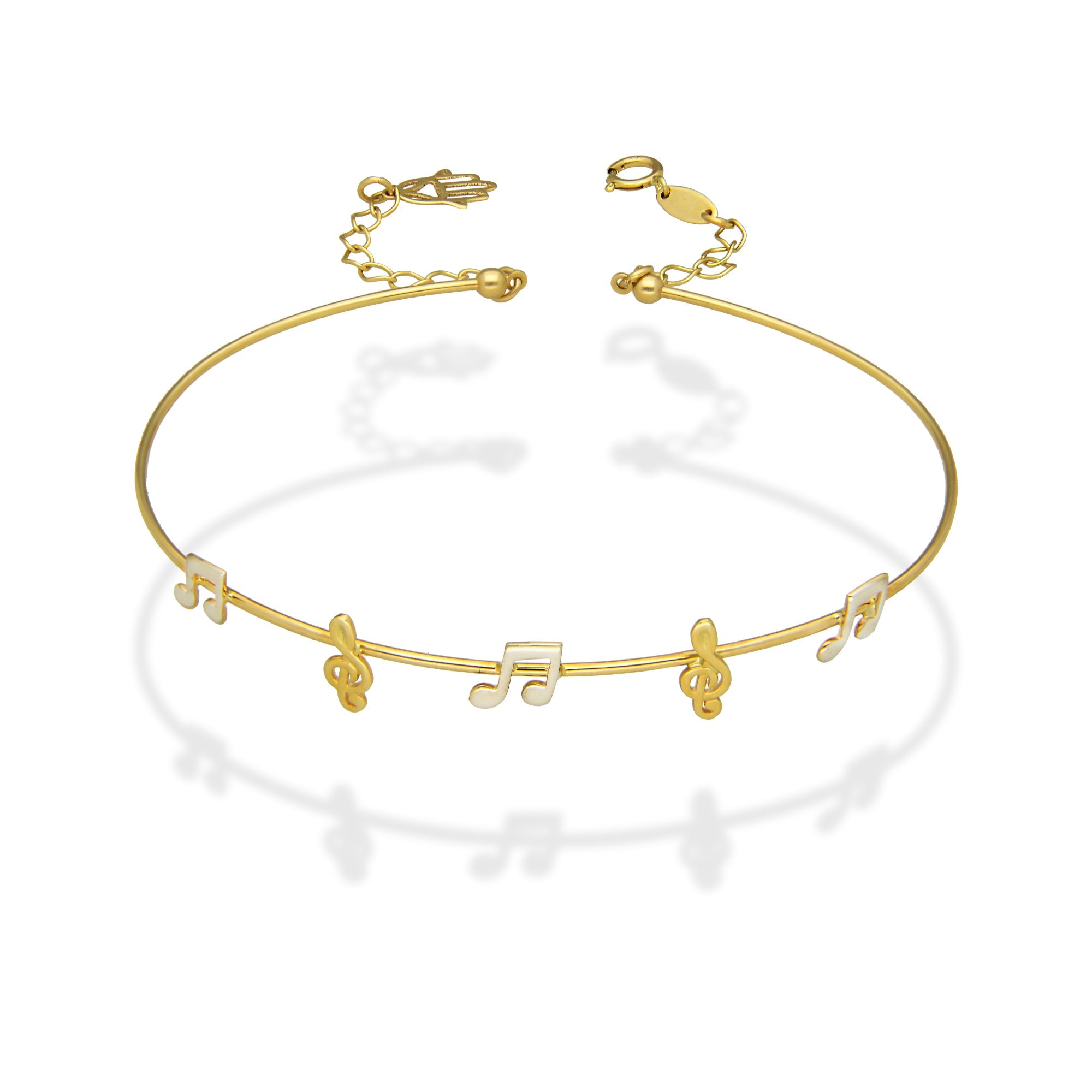 MR14PD091 Pulsera Dama Oro Sólido 14K Aro Notas Musicales Súper Ligero Ajustable 18 a 20 cm