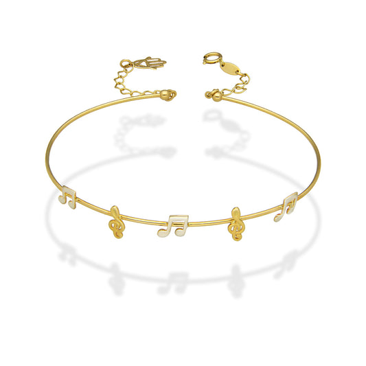 MR14PD091 Pulsera Dama Oro Sólido 14K Aro Notas Musicales Súper Ligero Ajustable 18 a 20 cm