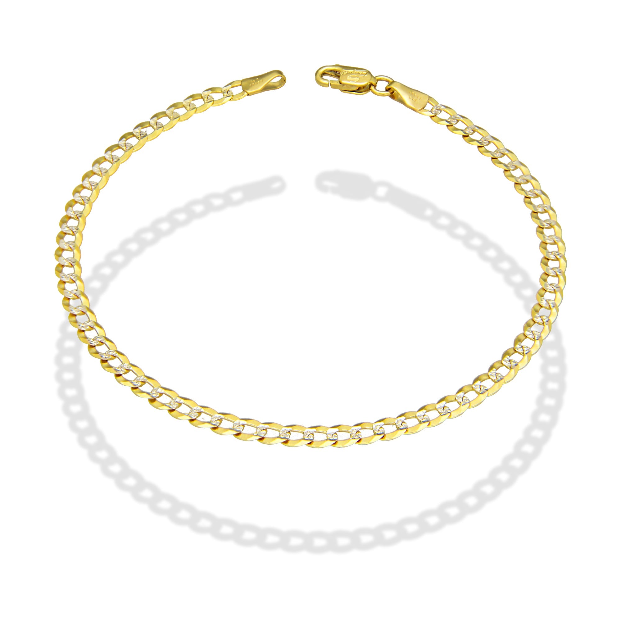 MR14PD104 Pulsera Dama Oro Sólido 14K Mod Cubana Americana 1*0 Diamantada 3.2 mm x 18 cm