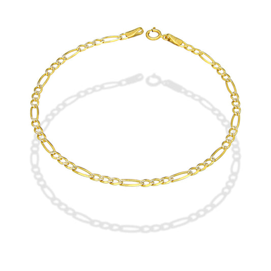 MR14PD107 Pulsera Dama Oro Sólido 14K Mod Fígaro 3*1 Diamantada 2.7 mm x 18 cm