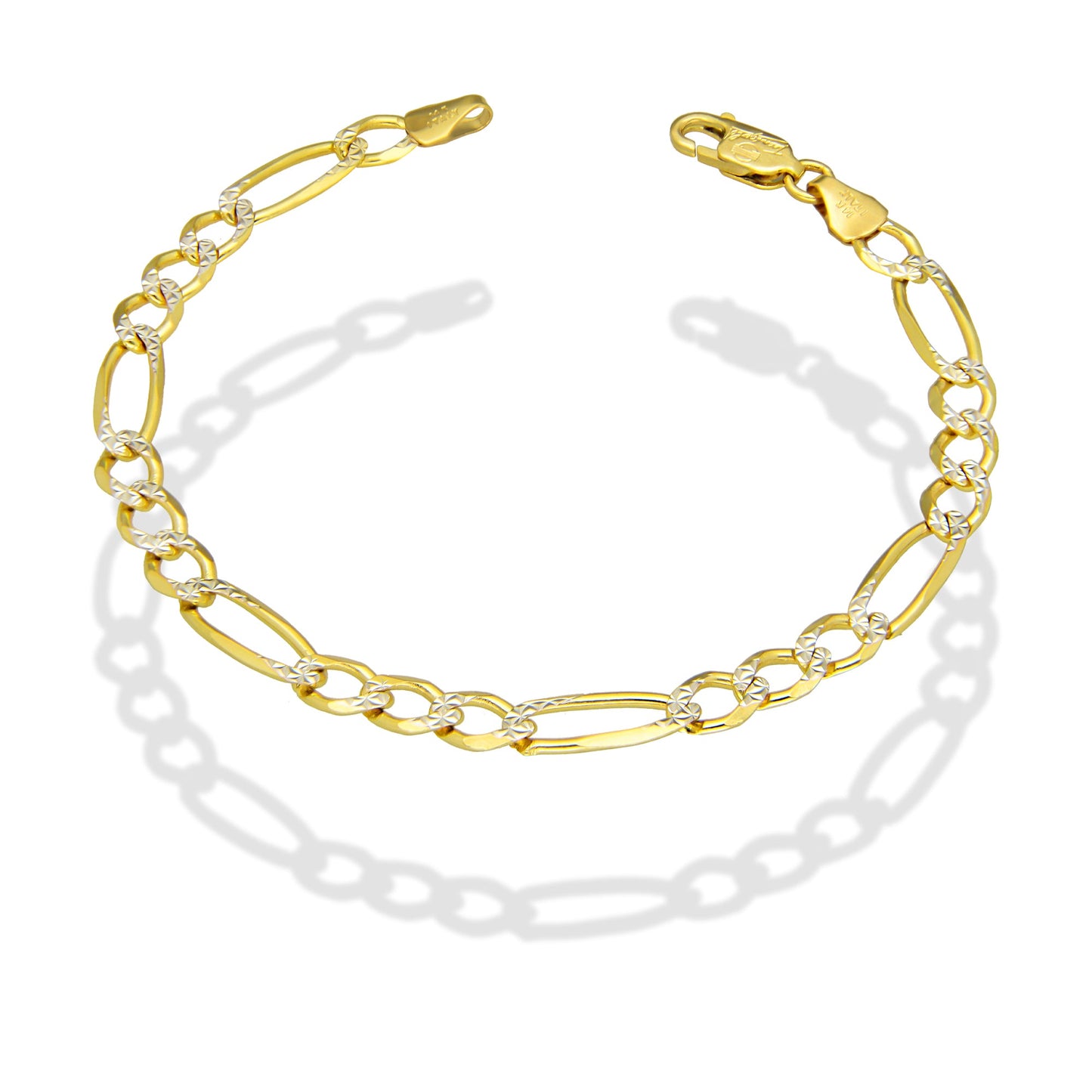 MR14PD109 Pulsera Dama Oro Sólido 14K Mod Fígaro 3*1 Diamantada 5 mm x 18 cm