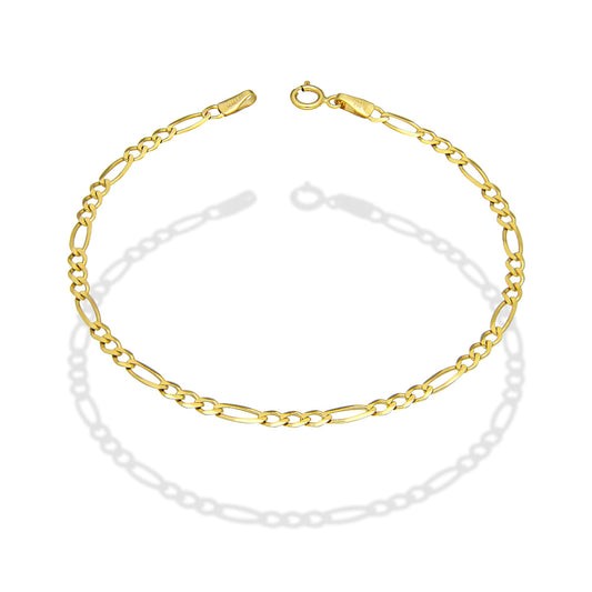 MR14PD110 Pulsera Dama Oro Sólido 14K Mod Fígaro 3*1 Lisa 2.7 mm x 18 cm