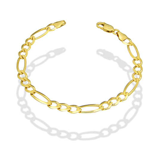 MR14PD113 Pulsera Dama Oro Sólido 14K Mod Fígaro 3*1 Lisa 5 mm x 18 cm