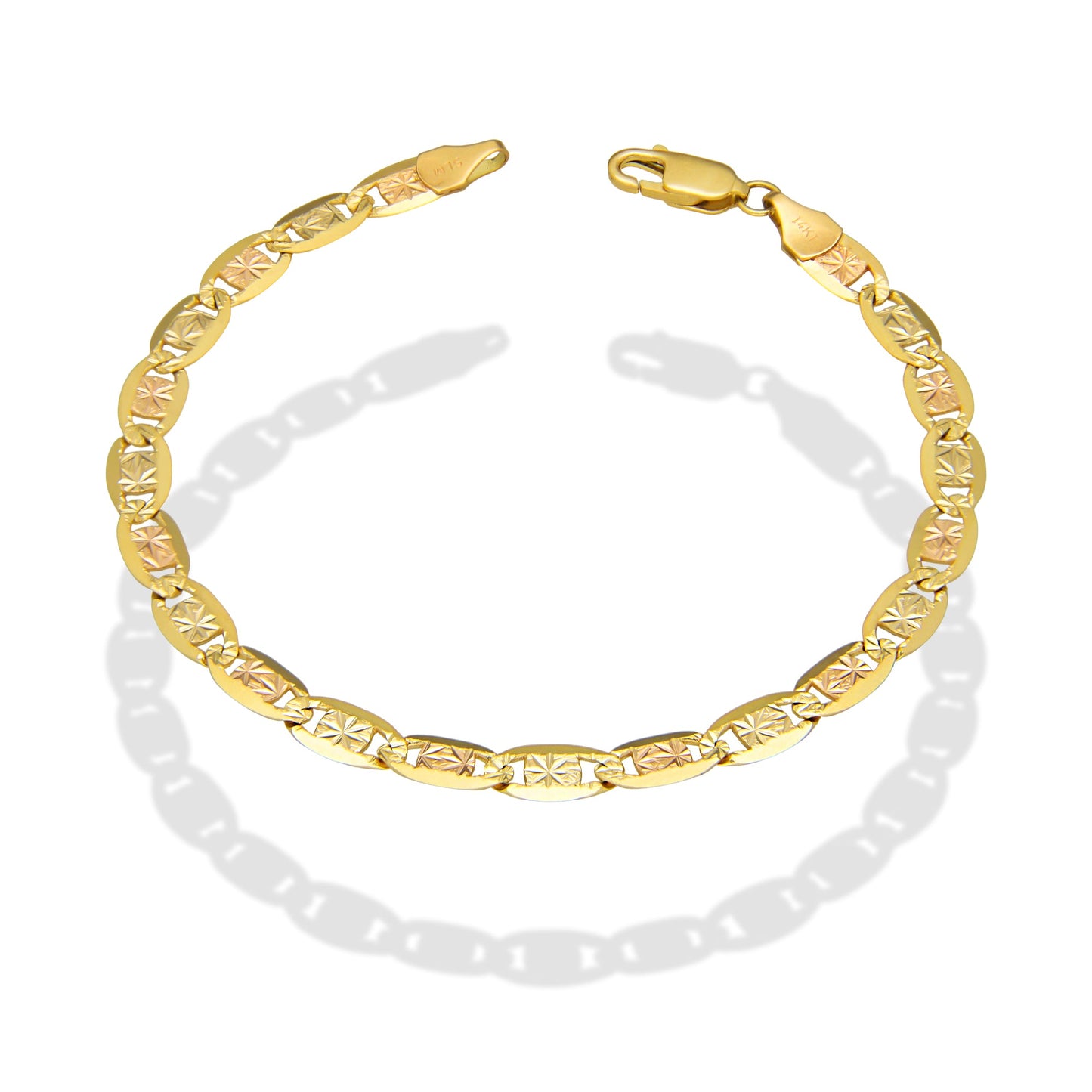 MR14PD114 Pulsera Dama Oro Sólido 14K Mod Valentino Diamantado Estrella Florentino 5 mm x 18 cm