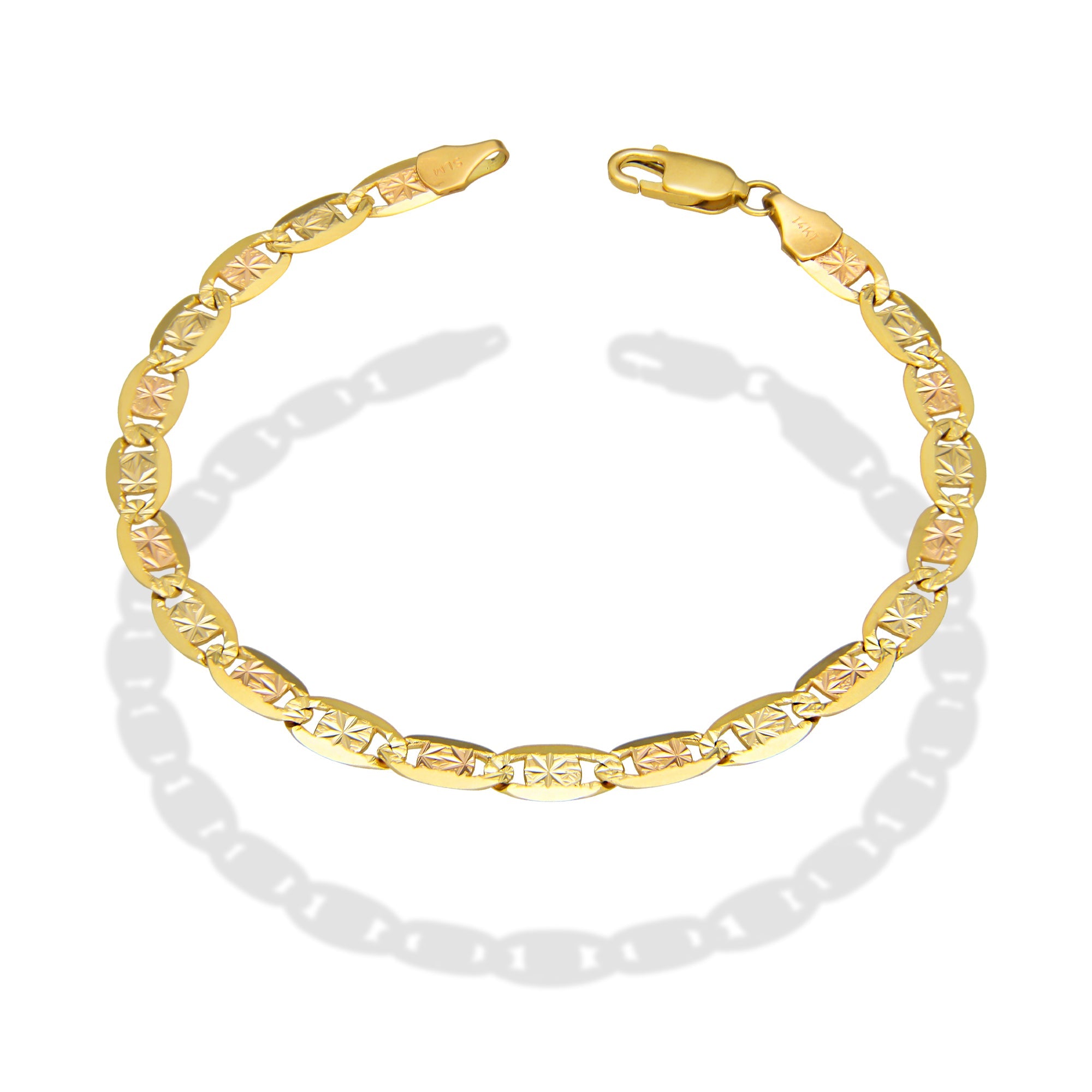 MR14PD114 Pulsera Dama Oro Sólido 14K Mod Valentino Diamantado Estrella Florentino 5 mm x 18 cm