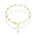 MR14PD127 Pulsera Decenario Oro Sólido 14K EMF14 Bolitas Lisa 2 mm Ajustable de 17 a 18.5 cm Cruz Lisa