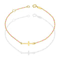MR14PD138 Pulsera Dama Oro Sólido 14K EMF14 Modelo Bolitas Rosas con Cruz Lisa en medio 1 mm x 18 cm