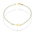 MR14PD139 Pulsera Dama Oro Sólido 14K EMF14 Modelo Bolitas Azul con Cruz Lisa en medio 1 mm x 18 cm
