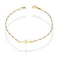 MR14PD140 Pulsera Dama Oro Sólido 14K EMF14 Modelo Bolitas Morado con Cruz Lisa en medio 1 mm x 18 cm