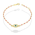 MR14PD141 Pulsera Dama Oro Sólido 14K EMF14 Modelo Bolitas Rojas con Ojito Turco 1 mm x 18 cm