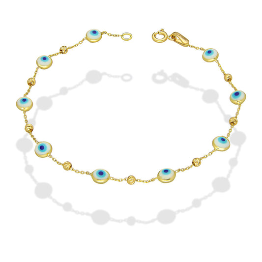 MR14PD142 Pulsera Dama Oro Sólido 14K EMF14 Modelo Ojitos Turcos Super Ligera Oro Amarillo 5 mm x 19 cm