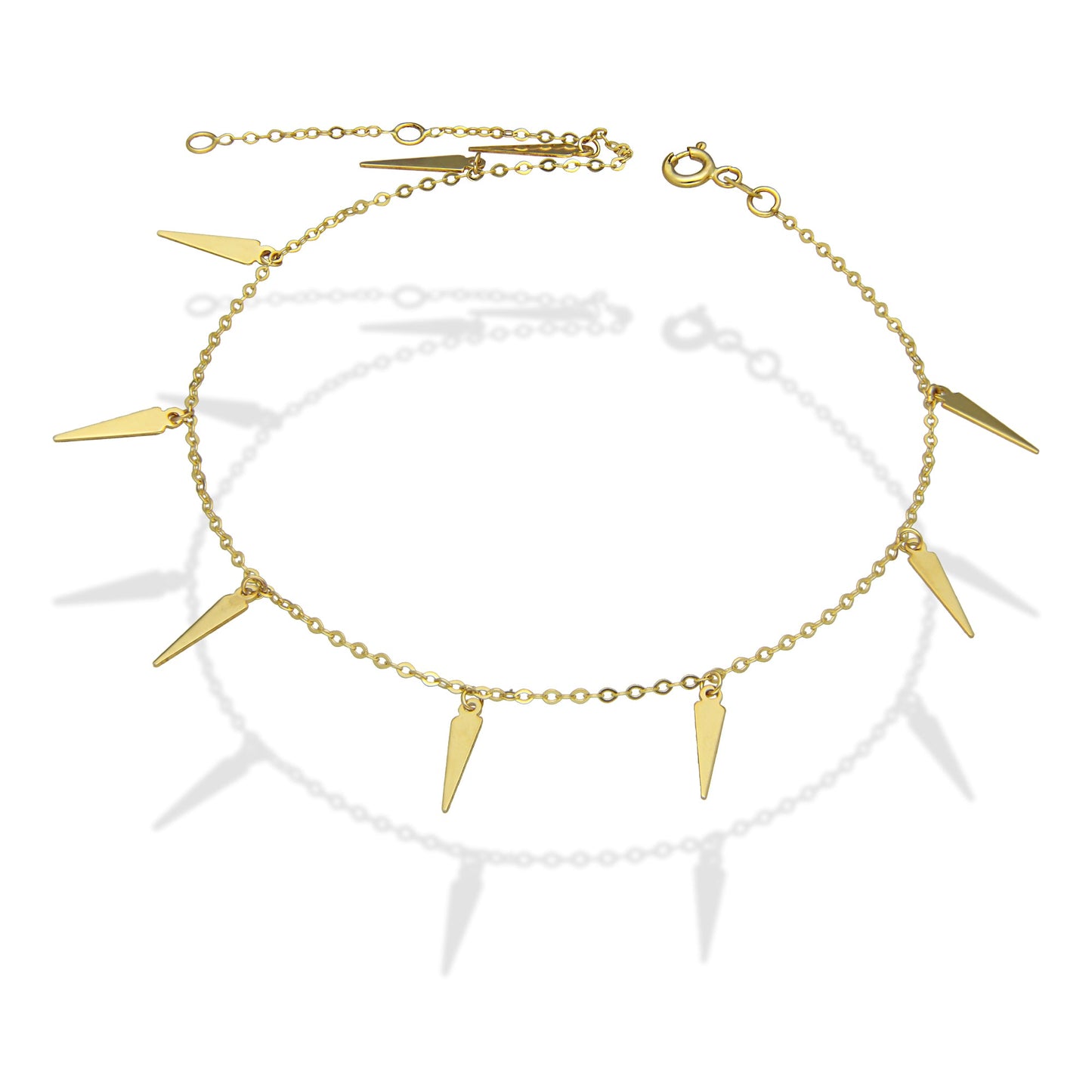 MR14TB009 Pulsera Tobillera Dama Oro Sólido 14K Mod Pikes Colgantes 1 cm Ajustable de 23 a 25 cm