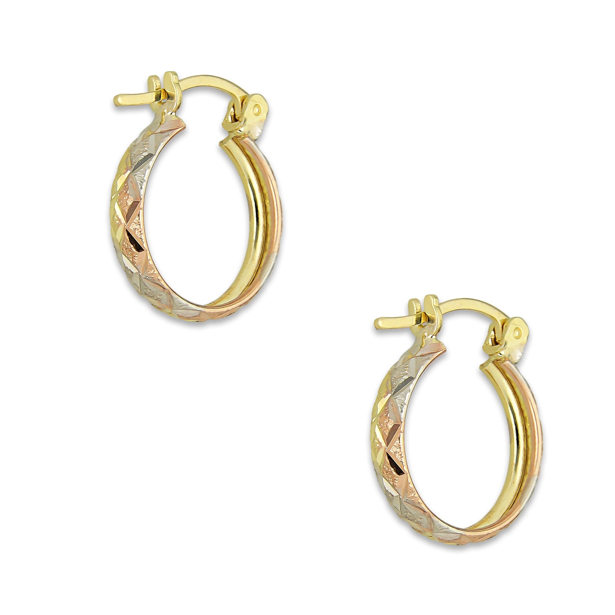 NR14AR001 Arete Arracada Oro Sólido 14K Florentino Diamantado Ancho 3 mm DIámetro 1.4 cm