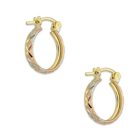 NR14AR001 Arete Arracada Oro Sólido 14K Florentino Diamantado Ancho 3 mm DIámetro 1.4 cm