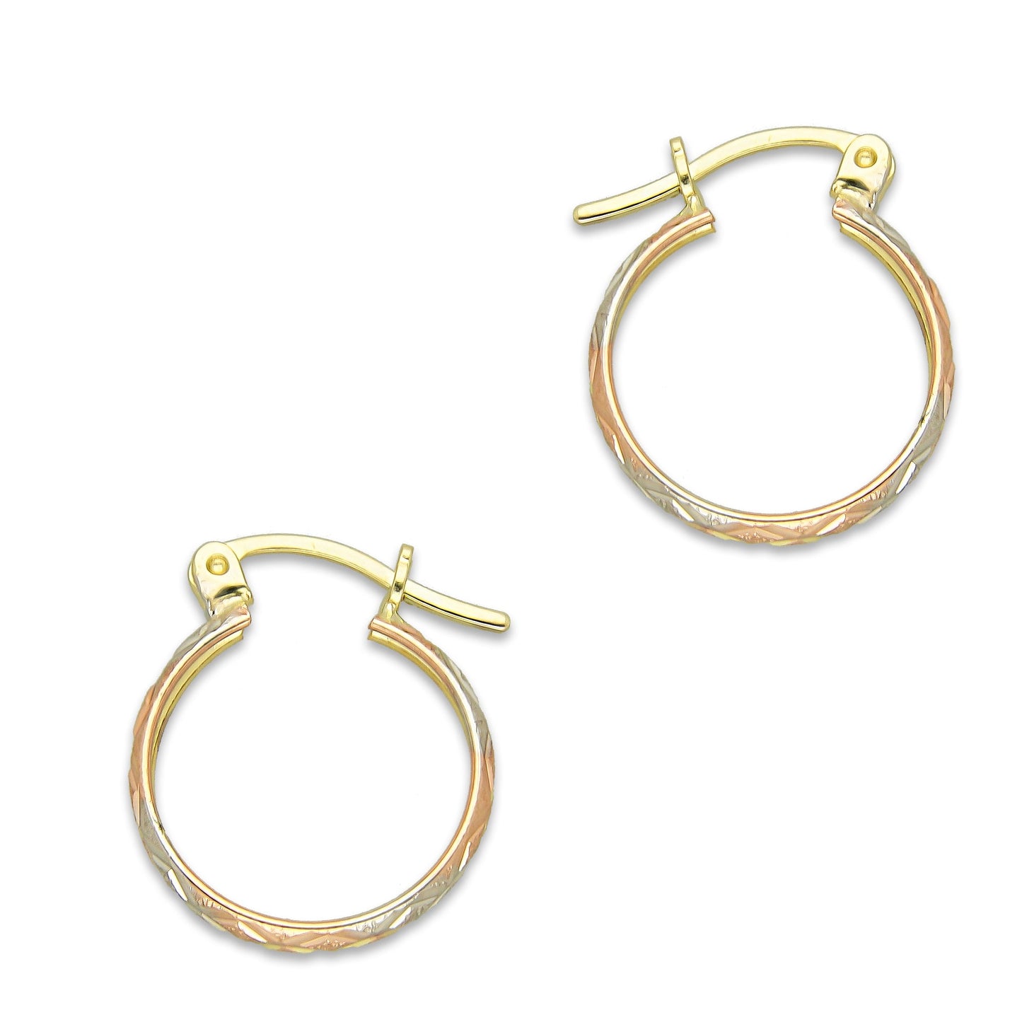 NR14AR002 Arete Arracada Oro Sólido 14K Florentino Diamantado Ancho 3 mm DIámetro 1.5 cm