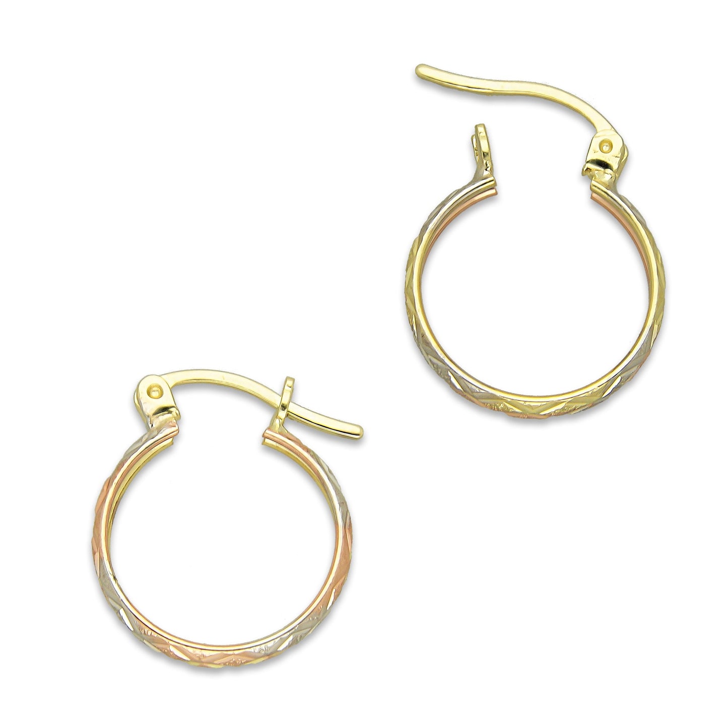 NR14AR002 Arete Arracada Oro Sólido 14K Florentino Diamantado Ancho 3 mm DIámetro 1.5 cm