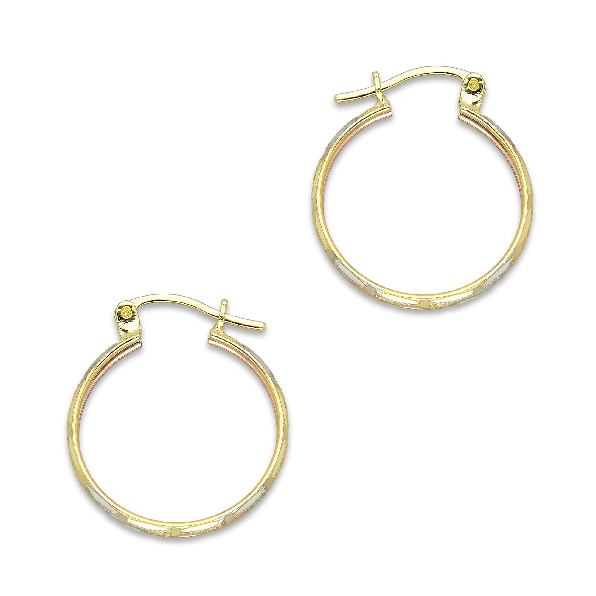 NR14AR003 Arete Arracada Oro Sólido 14K Florentino Diamantado Ancho 3 mm DIámetro 1.9 cm