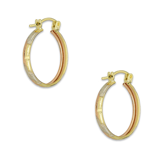 NR14AR003 Arete Arracada Oro Sólido 14K Florentino Diamantado Ancho 3 mm DIámetro 1.9 cm