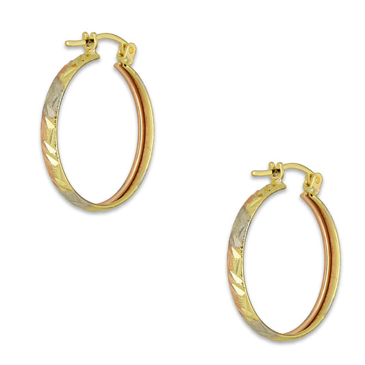 NR14AR004 Arete Arracada Oro Sólido 14K Florentino Diamantado Ancho 3 mm DIámetro 2.2 cm