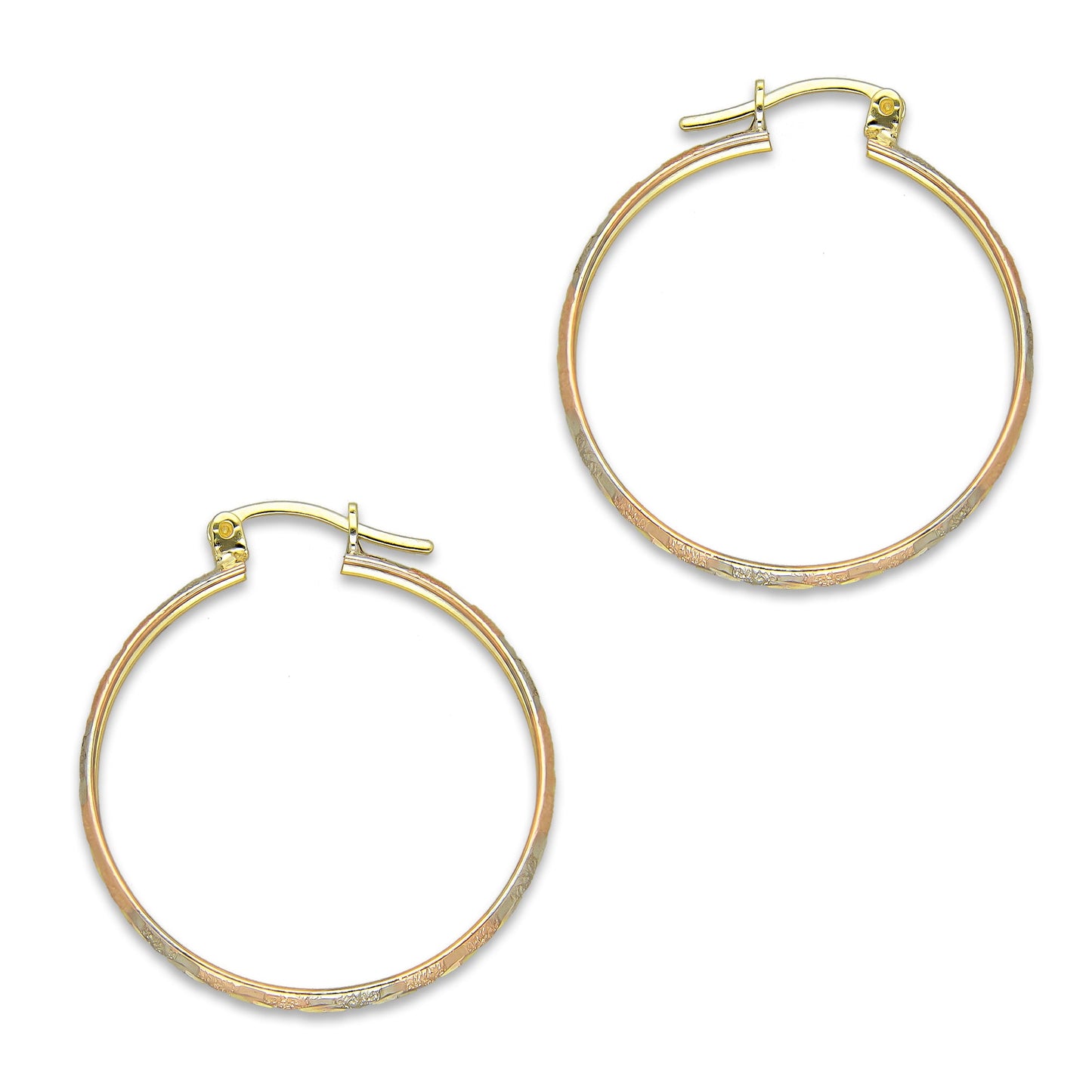 NR14AR005 Arete Arracada Oro Sólido 14K Florentino Diamantado Ancho 3 mm DIámetro 2.8 cm