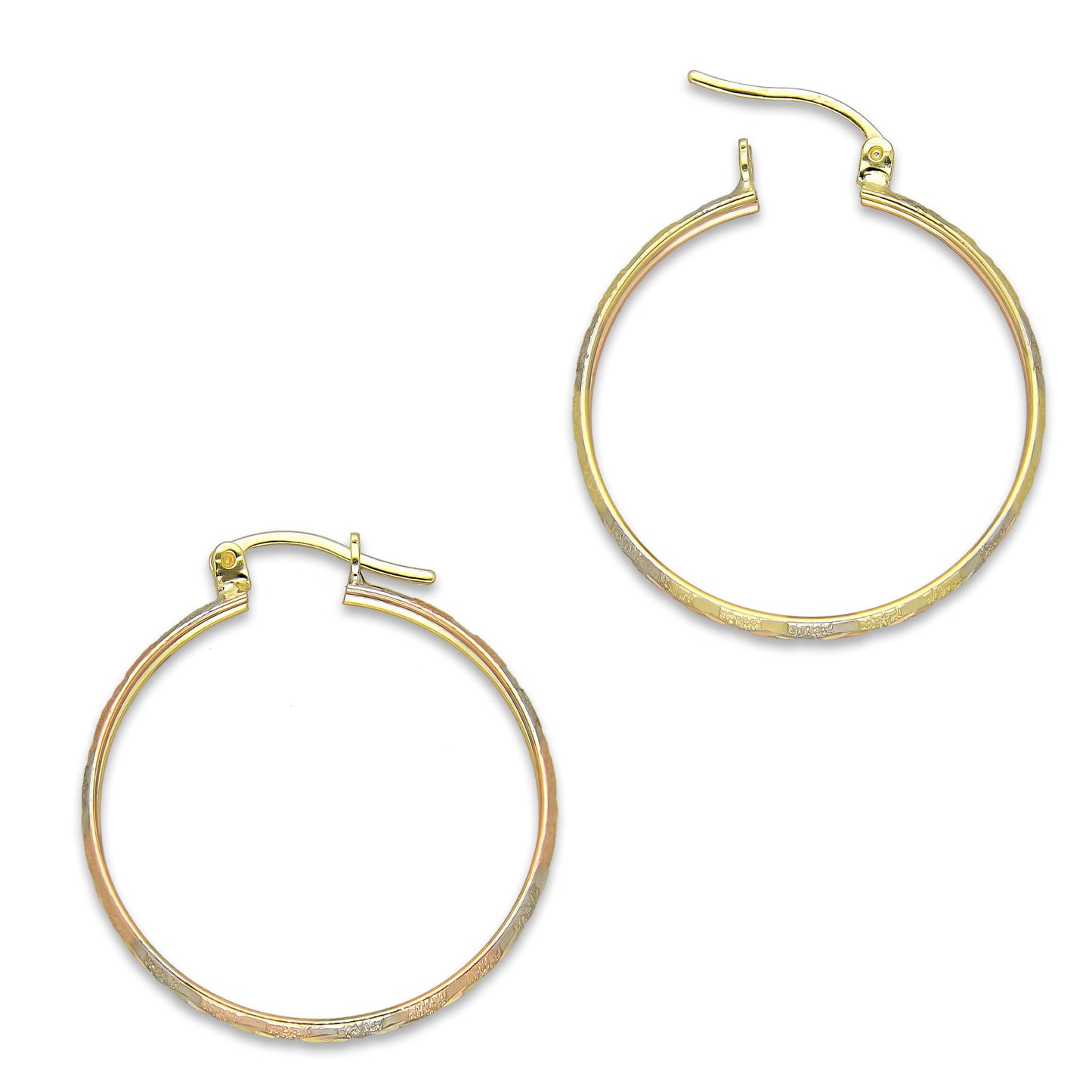 NR14AR005 Arete Arracada Oro Sólido 14K Florentino Diamantado Ancho 3 mm DIámetro 2.8 cm