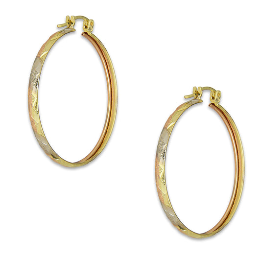 NR14AR006 Arete Arracada Oro Sólido 14K Florentino Diamantado Ancho 3 mm DIámetro 3.5 cm