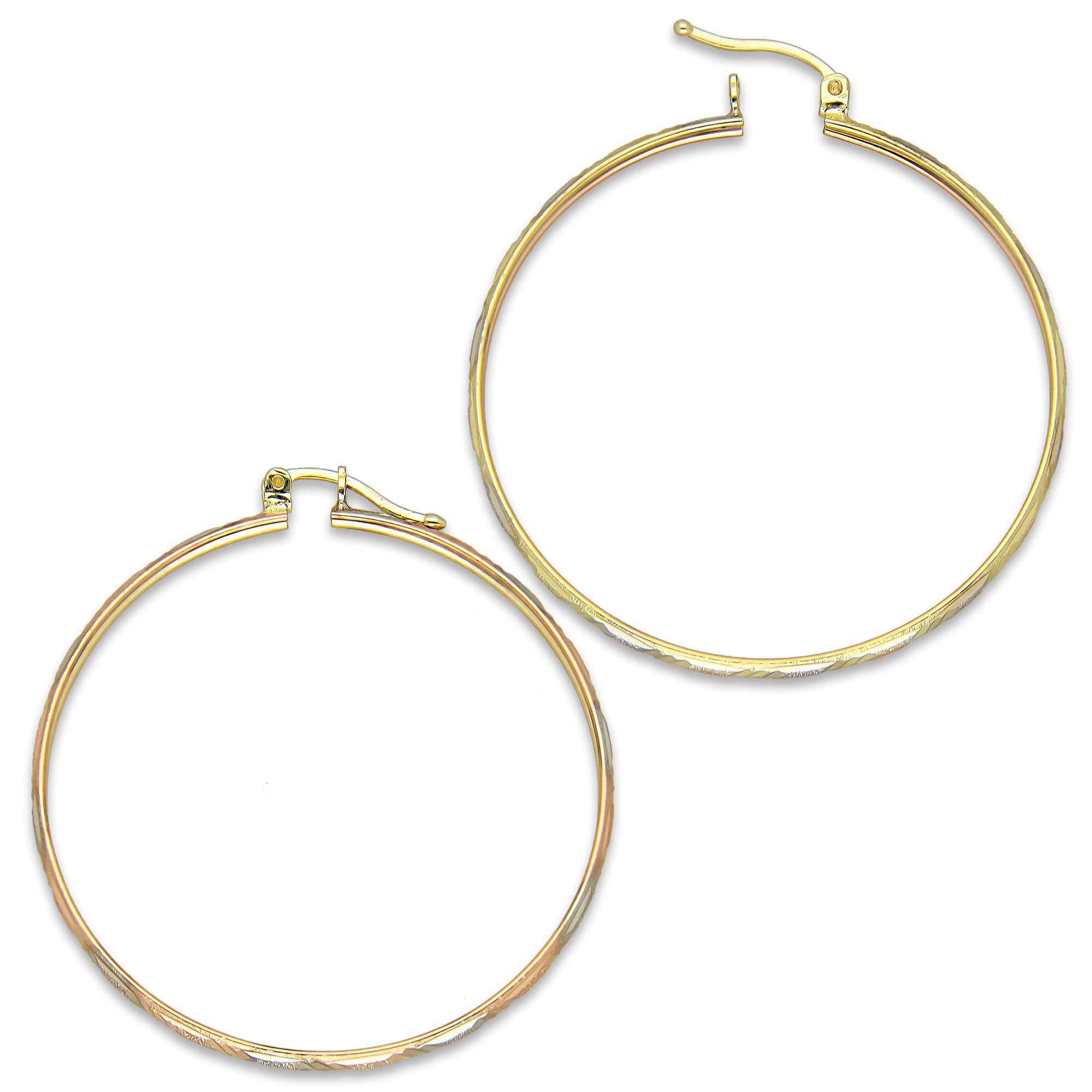 NR14AR007 Arete Arracada Oro Sólido 14K Florentino Diamantado Ancho 3 mm DIámetro 4.2 cm