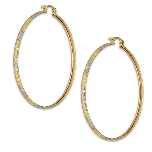 NR14AR008 Arete Arracada Oro Sólido 14K Florentino Diamantado Ancho 3 mm DIámetro 5.2 cm