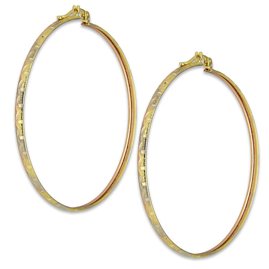 NR14AR009 Arete Arracada Oro Sólido 14K Florentino Diamantado Ancho 3 mm DIámetro 5.7 cm