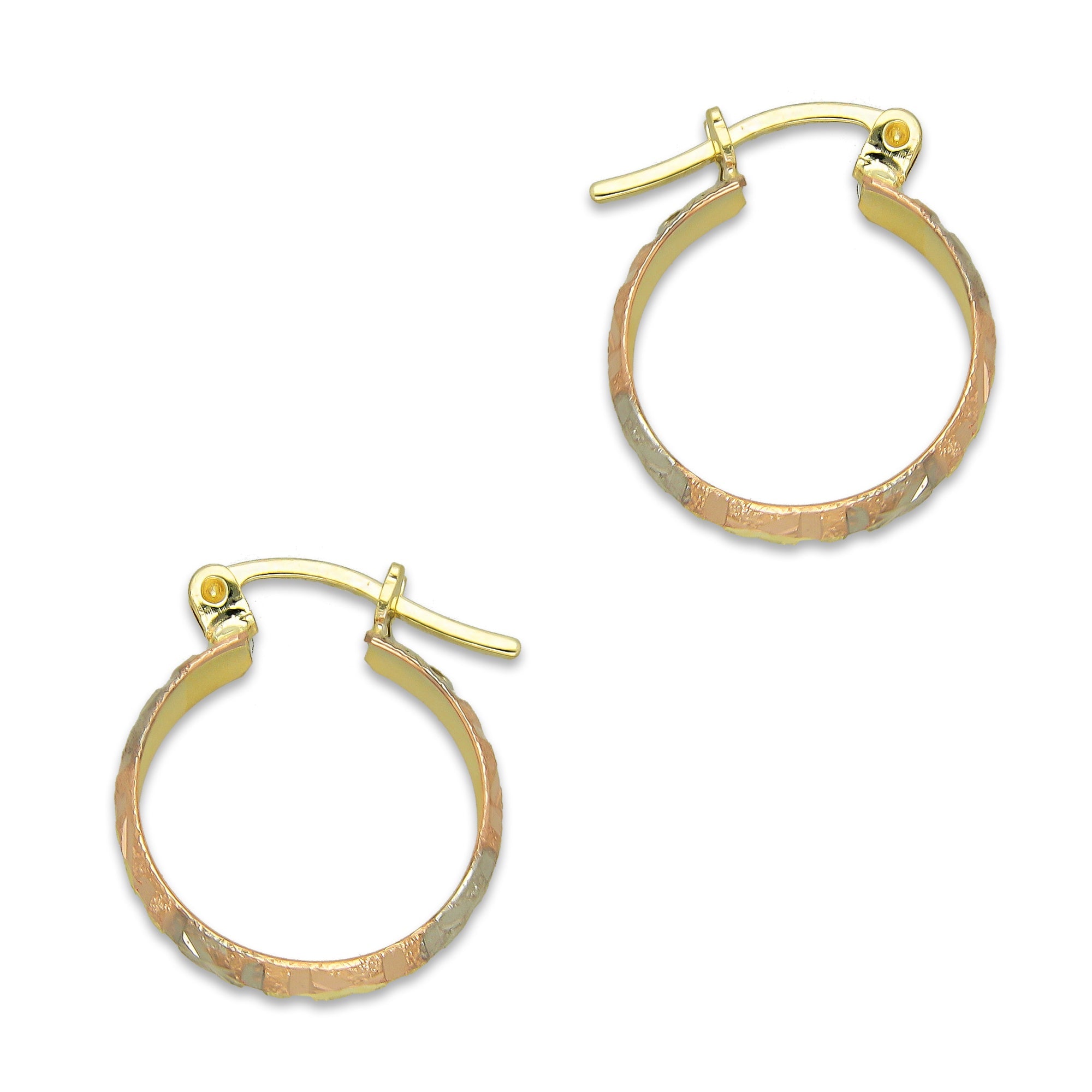 NR14AR010 Arete Arracada Oro Sólido 14K Florentino Diamantado Ancho 4.5 mm DIámetro 1.5 cm
