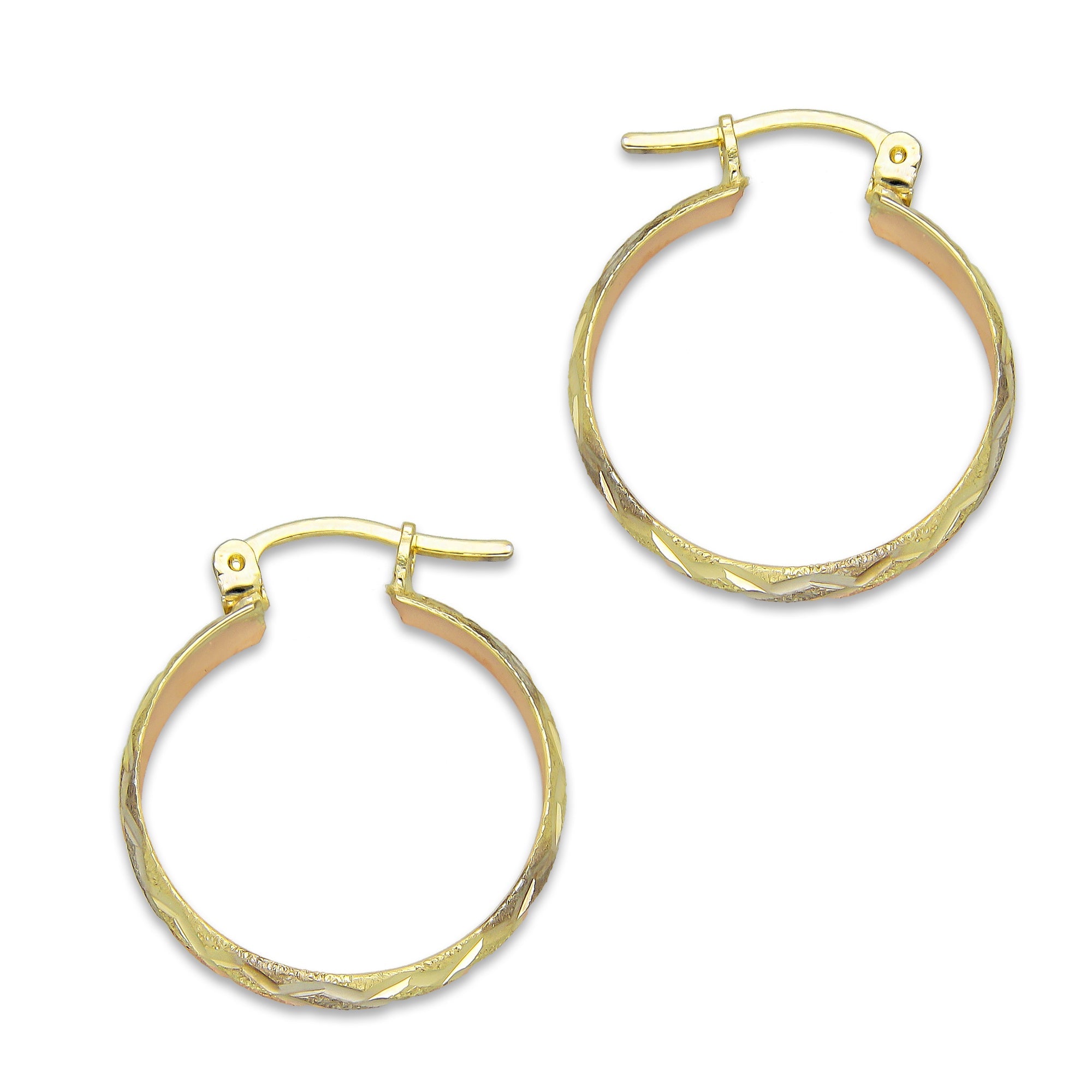 NR14AR011 Arete Arracada Oro Sólido 14K Florentino Diamantado Ancho 4.5 mm DIámetro 2 cm