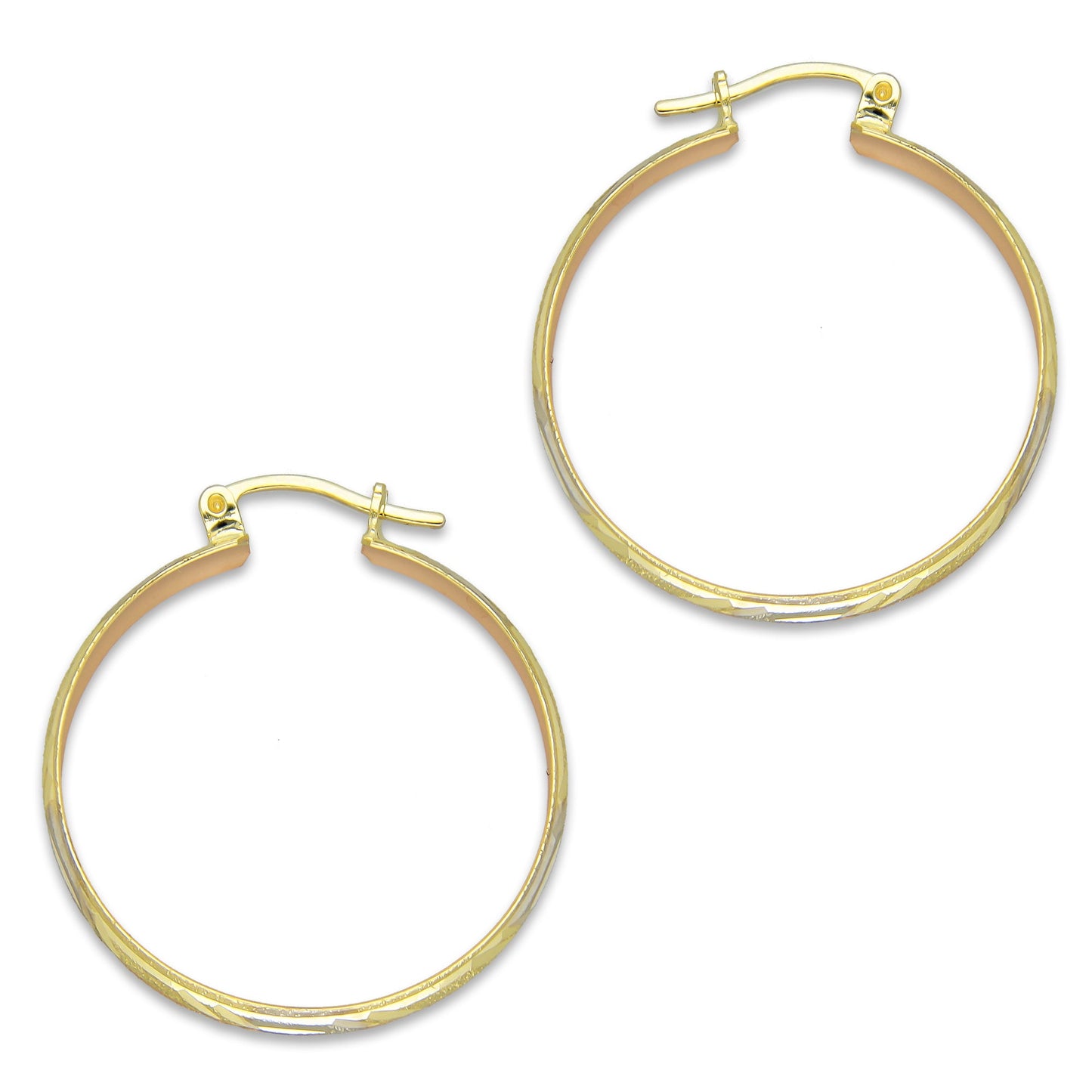 NR14AR013 Arete Arracada Oro Sólido 14K Florentino Diamantado Ancho 4.5 mm DIámetro 2.8 cm