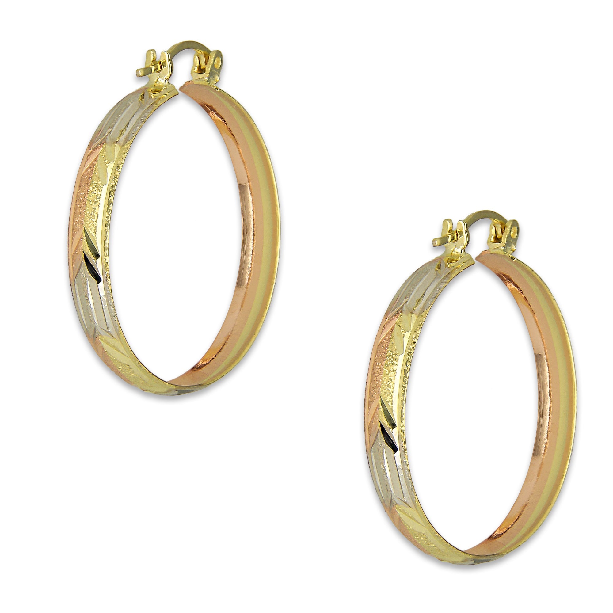 NR14AR013 Arete Arracada Oro Sólido 14K Florentino Diamantado Ancho 4.5 mm DIámetro 2.8 cm