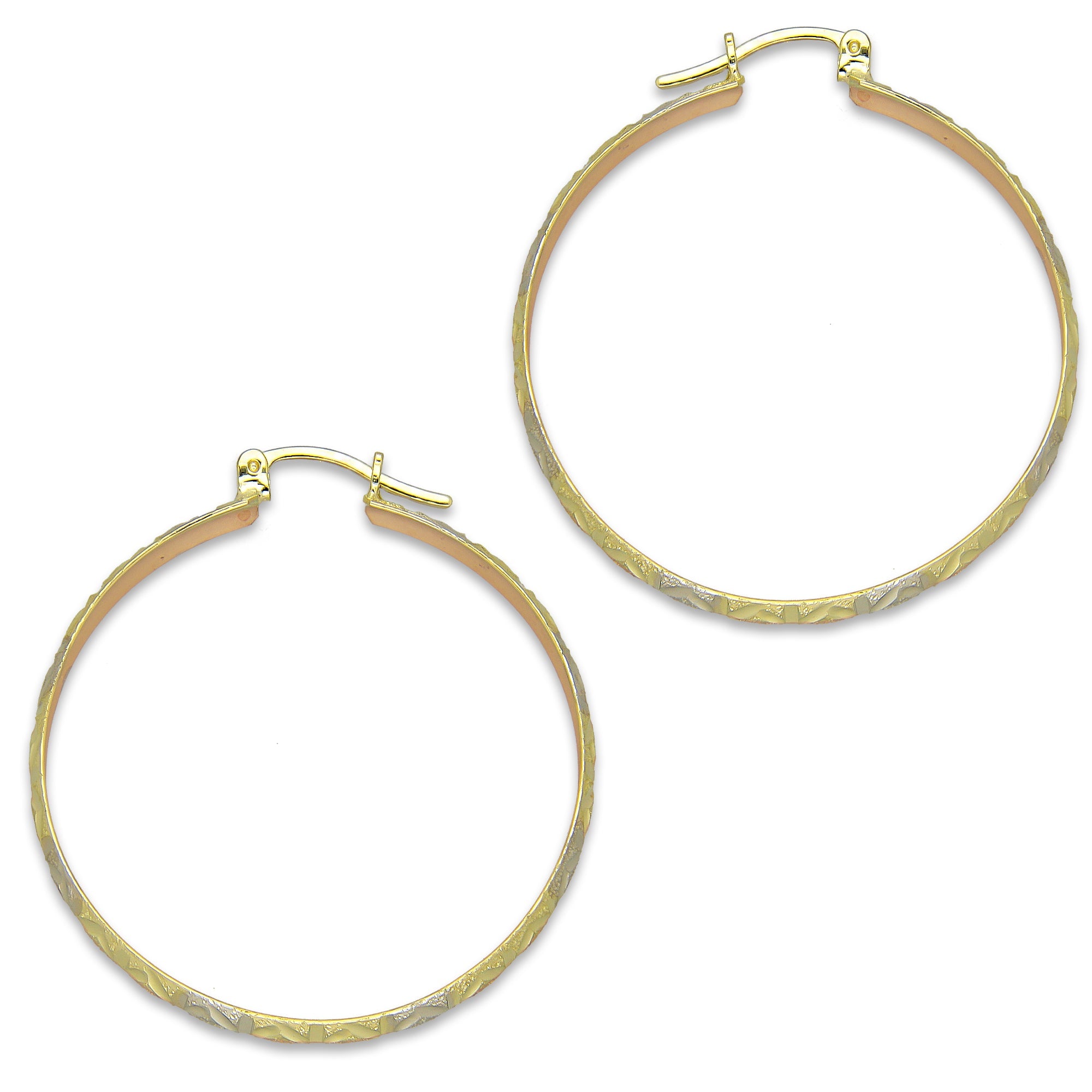 NR14AR014 Arete Arracada Oro Sólido 14K Florentino Diamantado Ancho 4.5 mm DIámetro 3.5 cm