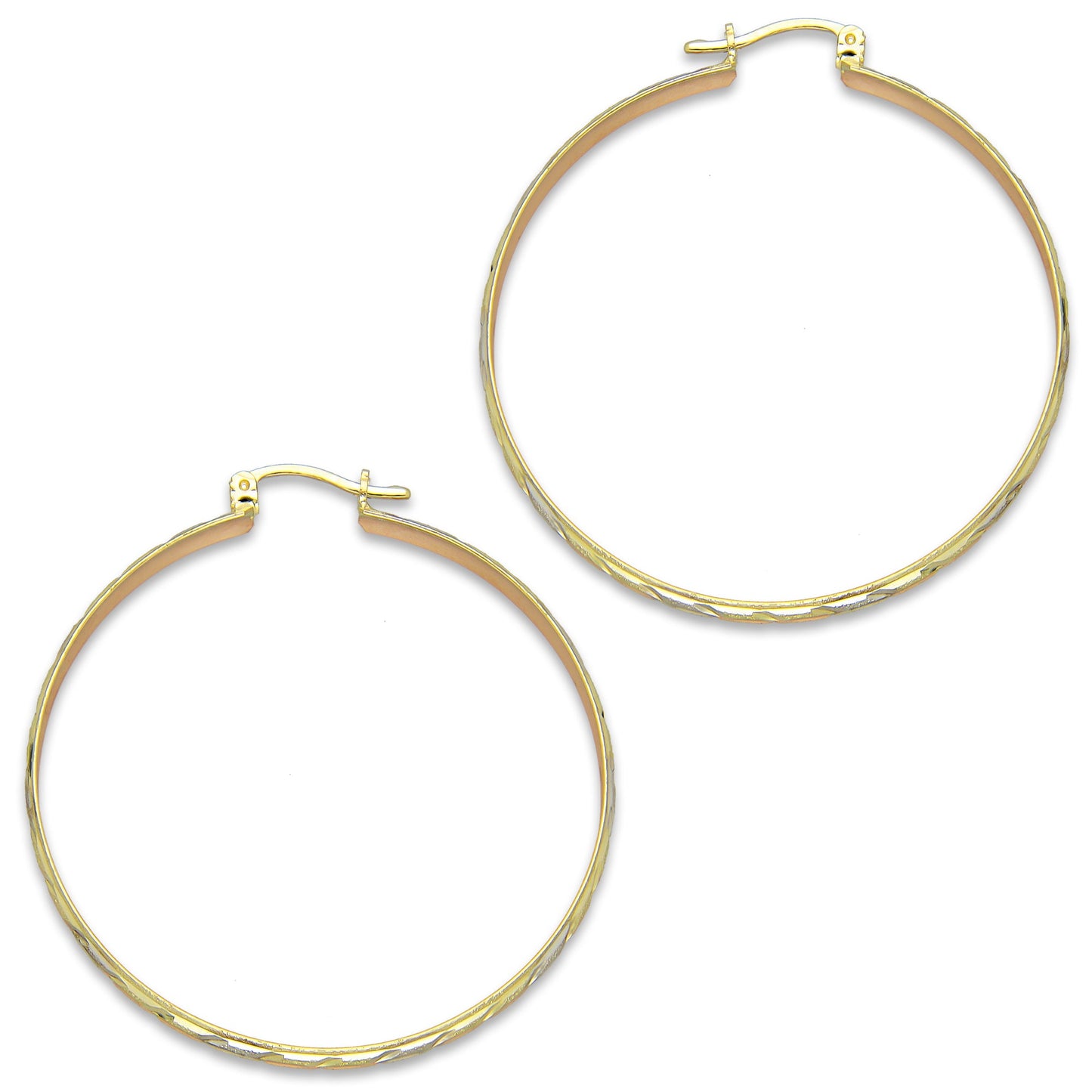 NR14AR015 Arete Arracada Oro Sólido 14K Florentino Diamantado Ancho 4.5 mm DIámetro 4.3 cm