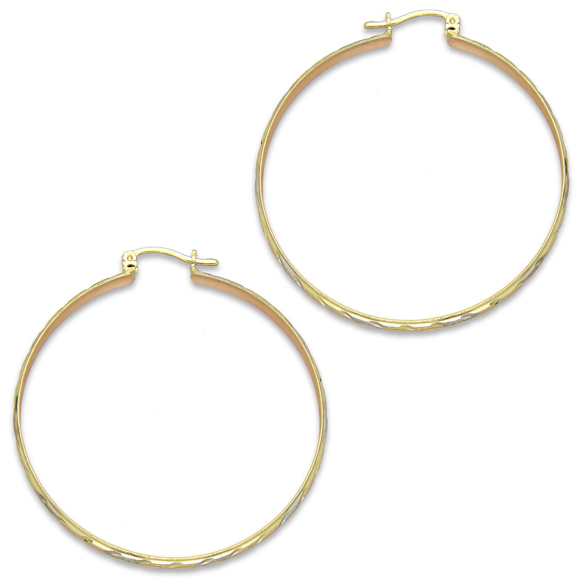 NR14AR015 Arete Arracada Oro Sólido 14K Florentino Diamantado Ancho 4.5 mm DIámetro 4.3 cm