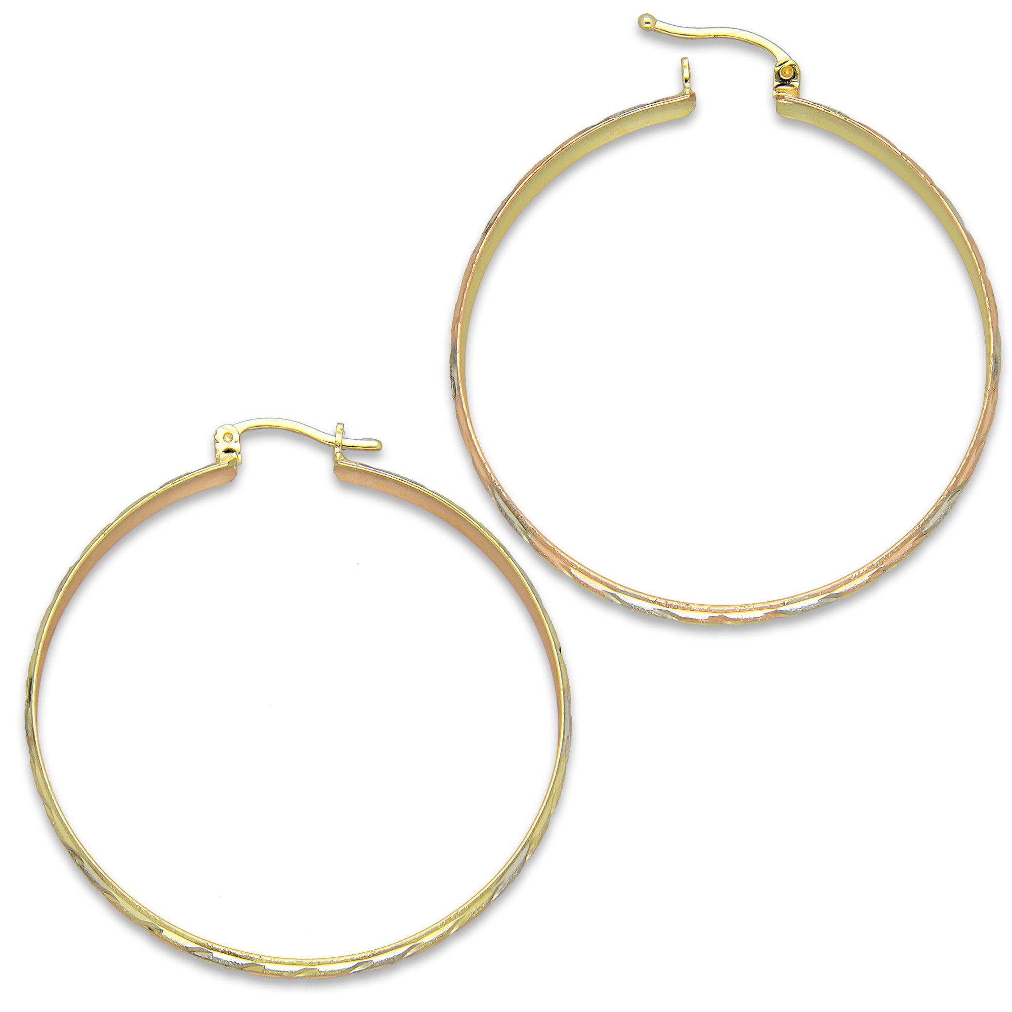 NR14AR015 Arete Arracada Oro Sólido 14K Florentino Diamantado Ancho 4.5 mm DIámetro 4.3 cm