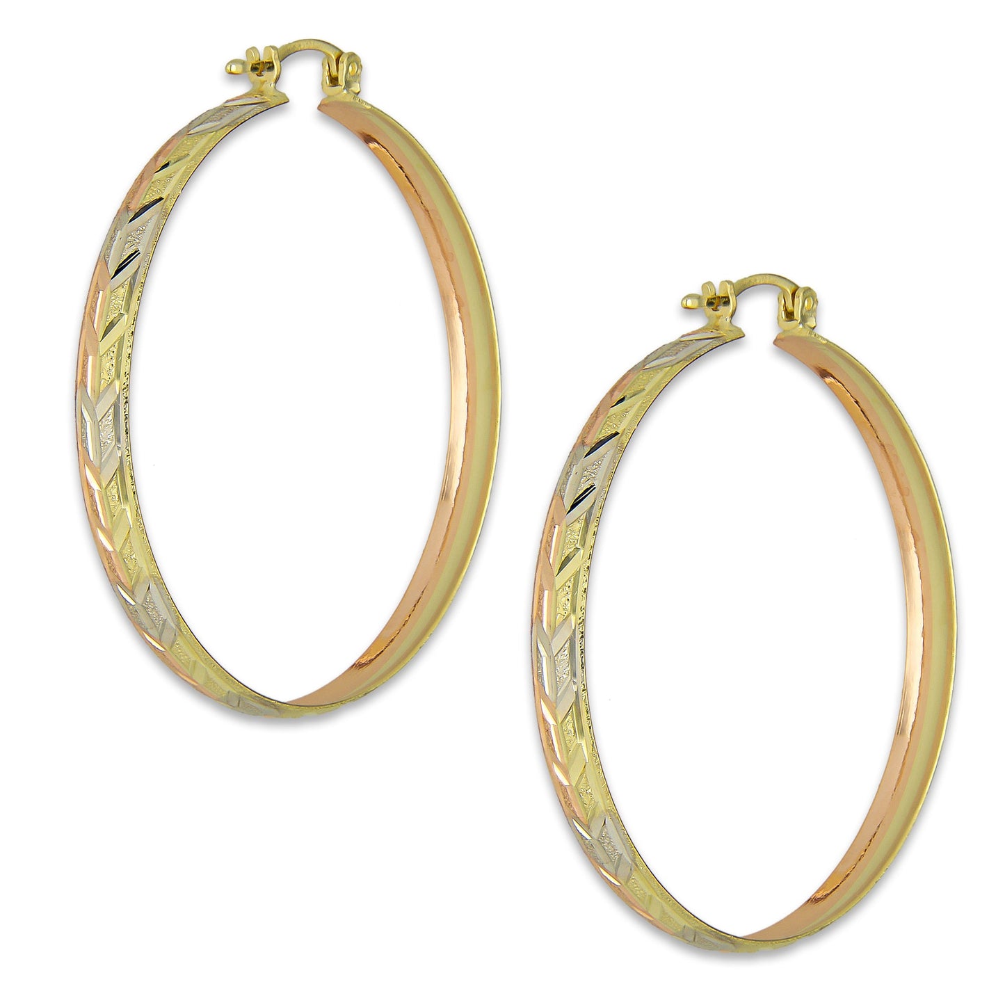NR14AR015 Arete Arracada Oro Sólido 14K Florentino Diamantado Ancho 4.5 mm DIámetro 4.3 cm