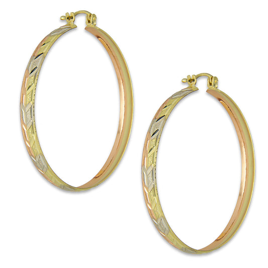 NR14AR015 Arete Arracada Oro Sólido 14K Florentino Diamantado Ancho 4.5 mm DIámetro 4.3 cm