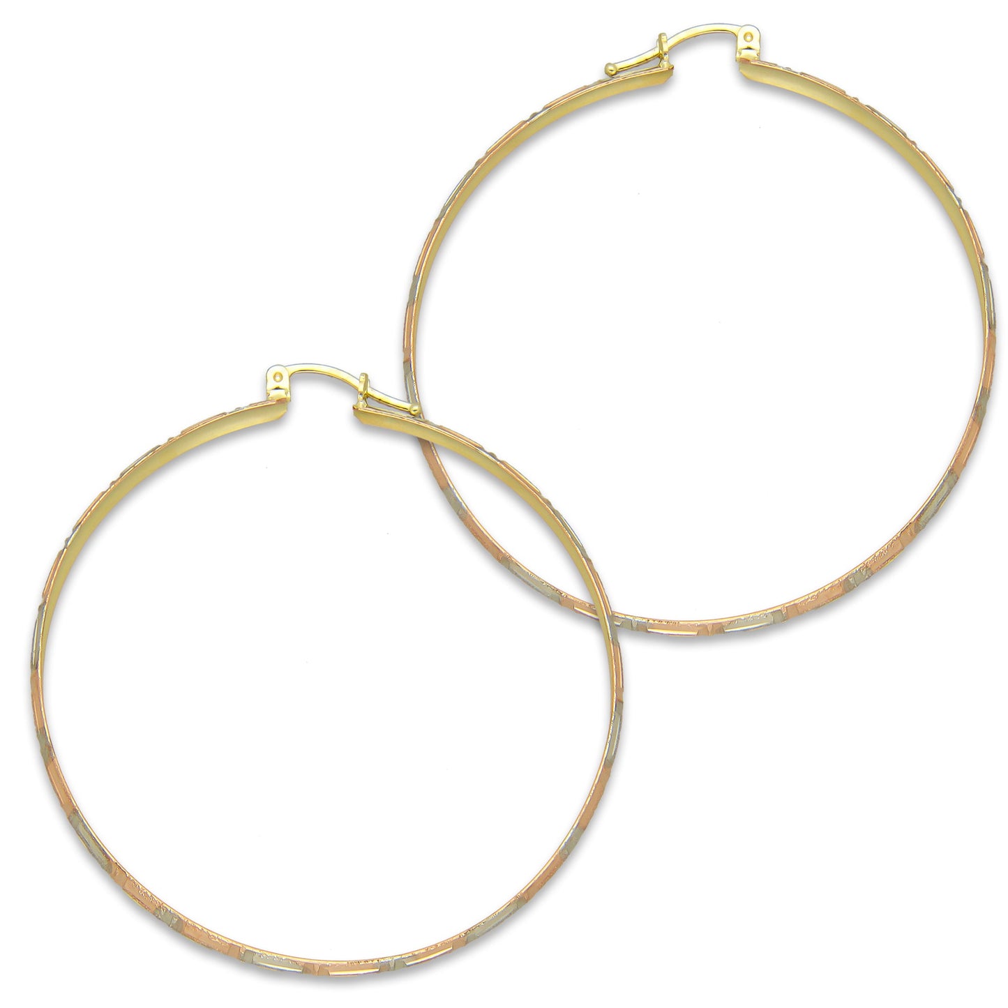 NR14AR016 Arete Arracada Oro Sólido 14K Florentino Diamantado Ancho 4.5 mm DIámetro 5.2 cm