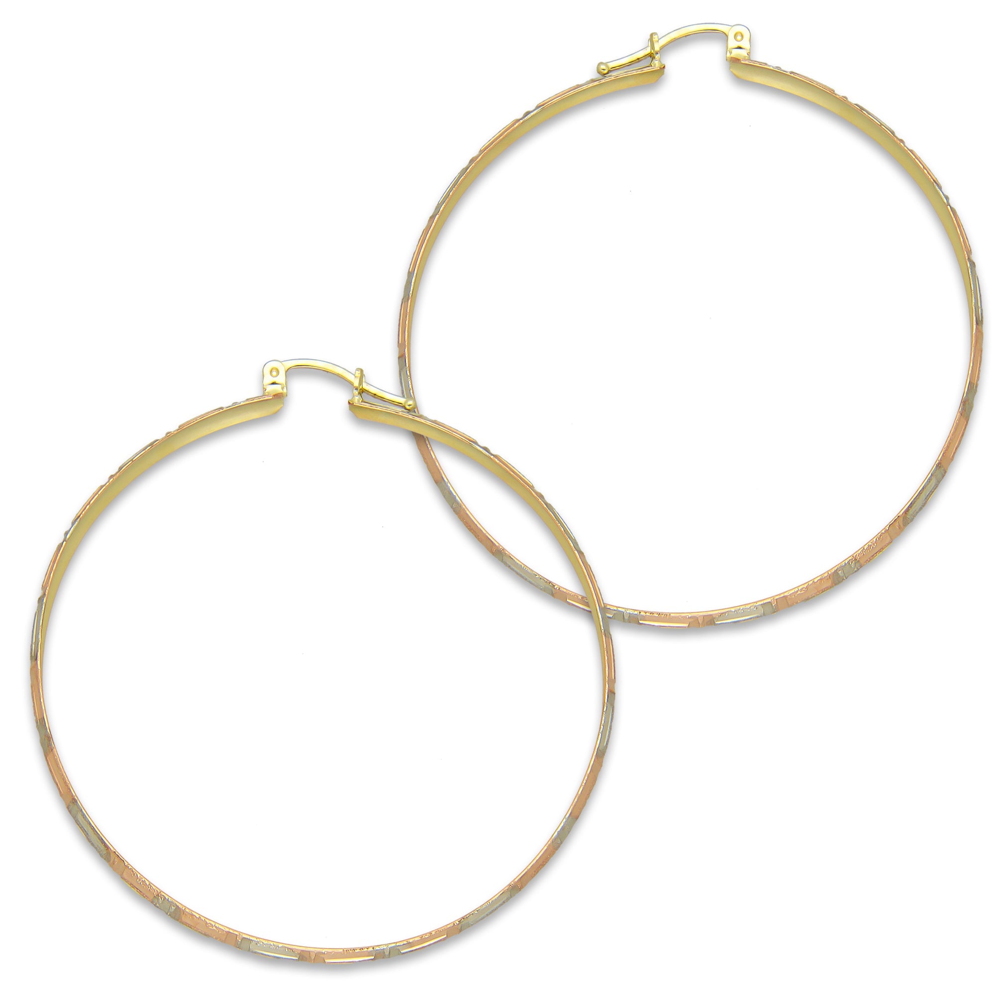 NR14AR016 Arete Arracada Oro Sólido 14K Florentino Diamantado Ancho 4.5 mm DIámetro 5.2 cm