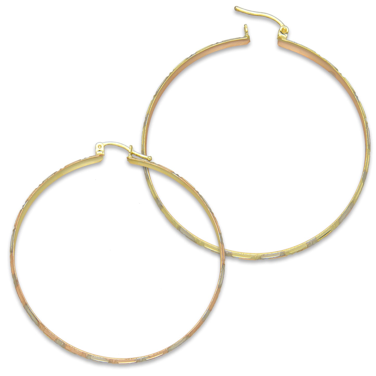 NR14AR016 Arete Arracada Oro Sólido 14K Florentino Diamantado Ancho 4.5 mm DIámetro 5.2 cm