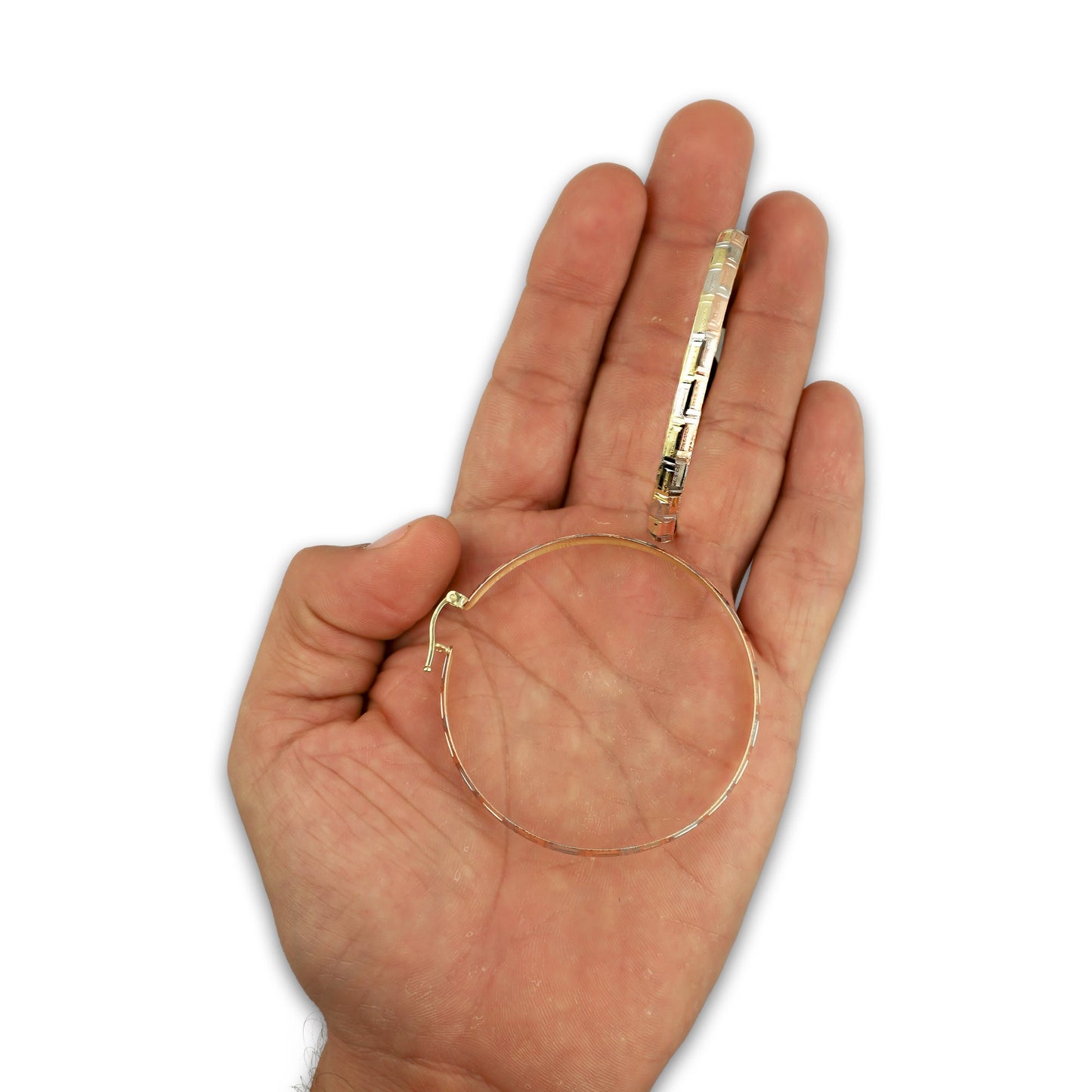 NR14AR016 Arete Arracada Oro Sólido 14K Florentino Diamantado Ancho 4.5 mm DIámetro 5.2 cm