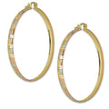 NR14AR016 Arete Arracada Oro Sólido 14K Florentino Diamantado Ancho 4.5 mm DIámetro 5.2 cm