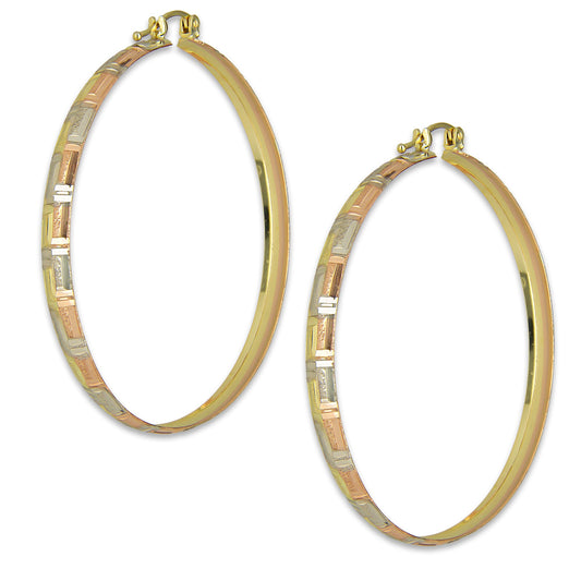 NR14AR016 Arete Arracada Oro Sólido 14K Florentino Diamantado Ancho 4.5 mm DIámetro 5.2 cm