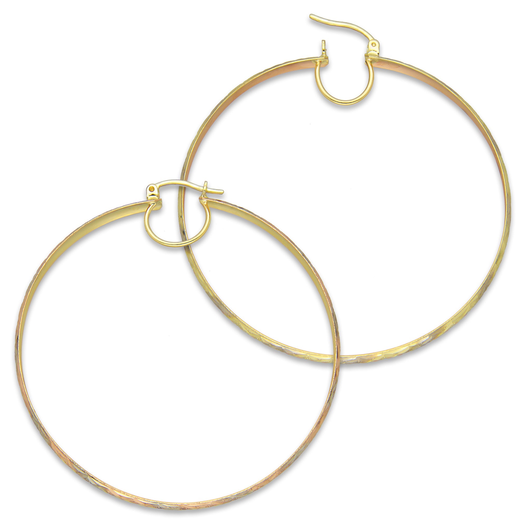 NR14AR017 Arete Arracada Oro Sólido 14K Florentino Diamantado Ancho 4.5 mm DIámetro 5.8 cm