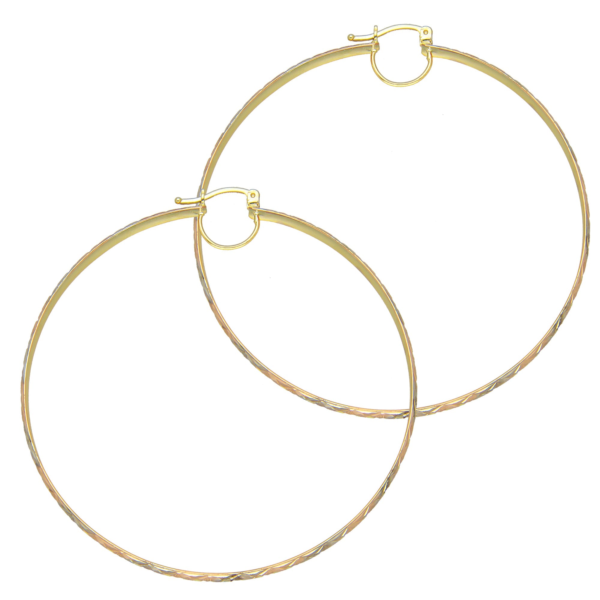 NR14AR018 Arete Arracada Oro Sólido 14K Florentino Diamantado Ancho 4.5 mm DIámetro 6.4 cm
