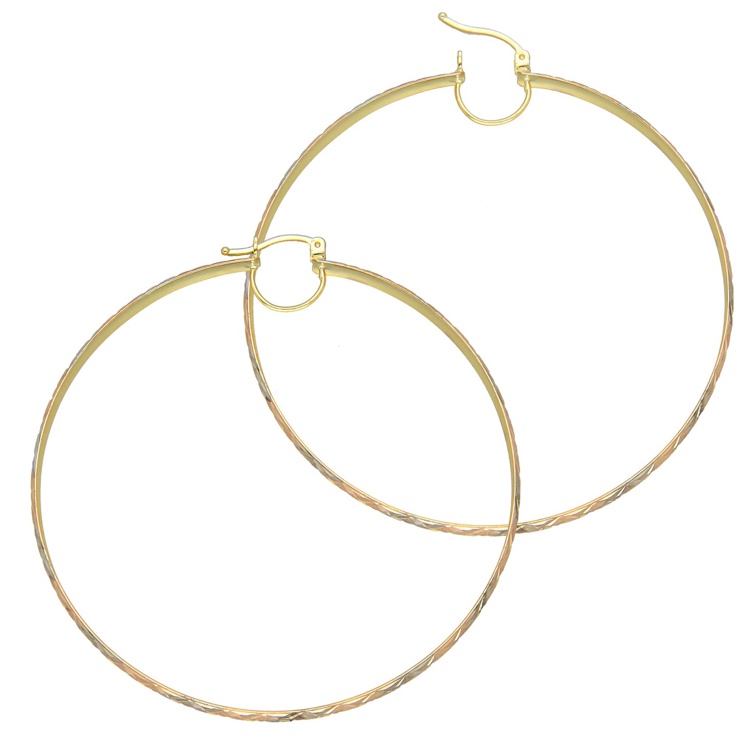 NR14AR018 Arete Arracada Oro Sólido 14K Florentino Diamantado Ancho 4.5 mm DIámetro 6.4 cm