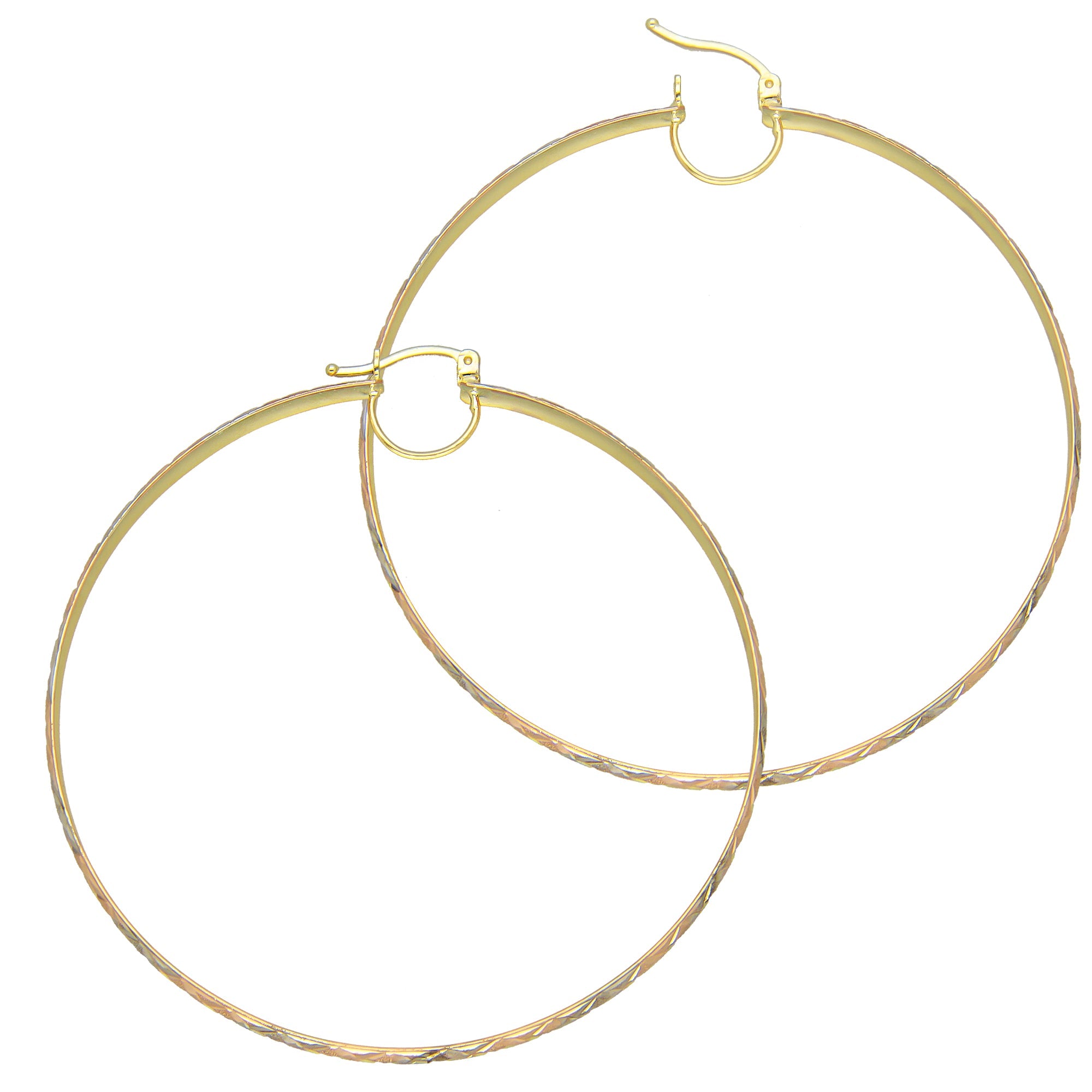 NR14AR018 Arete Arracada Oro Sólido 14K Florentino Diamantado Ancho 4.5 mm DIámetro 6.4 cm